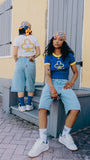 CLUB LOGO WOMEN'S RINGER TEE (BLUE/YELLOW)