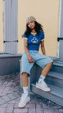 CLUB LOGO WOMEN'S RINGER TEE (BLUE/YELLOW)