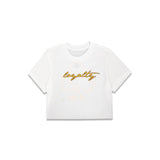 WOMEN'S LOYALTY CLUB CLASSIC CROP TEE (YELLOW/BLUE)